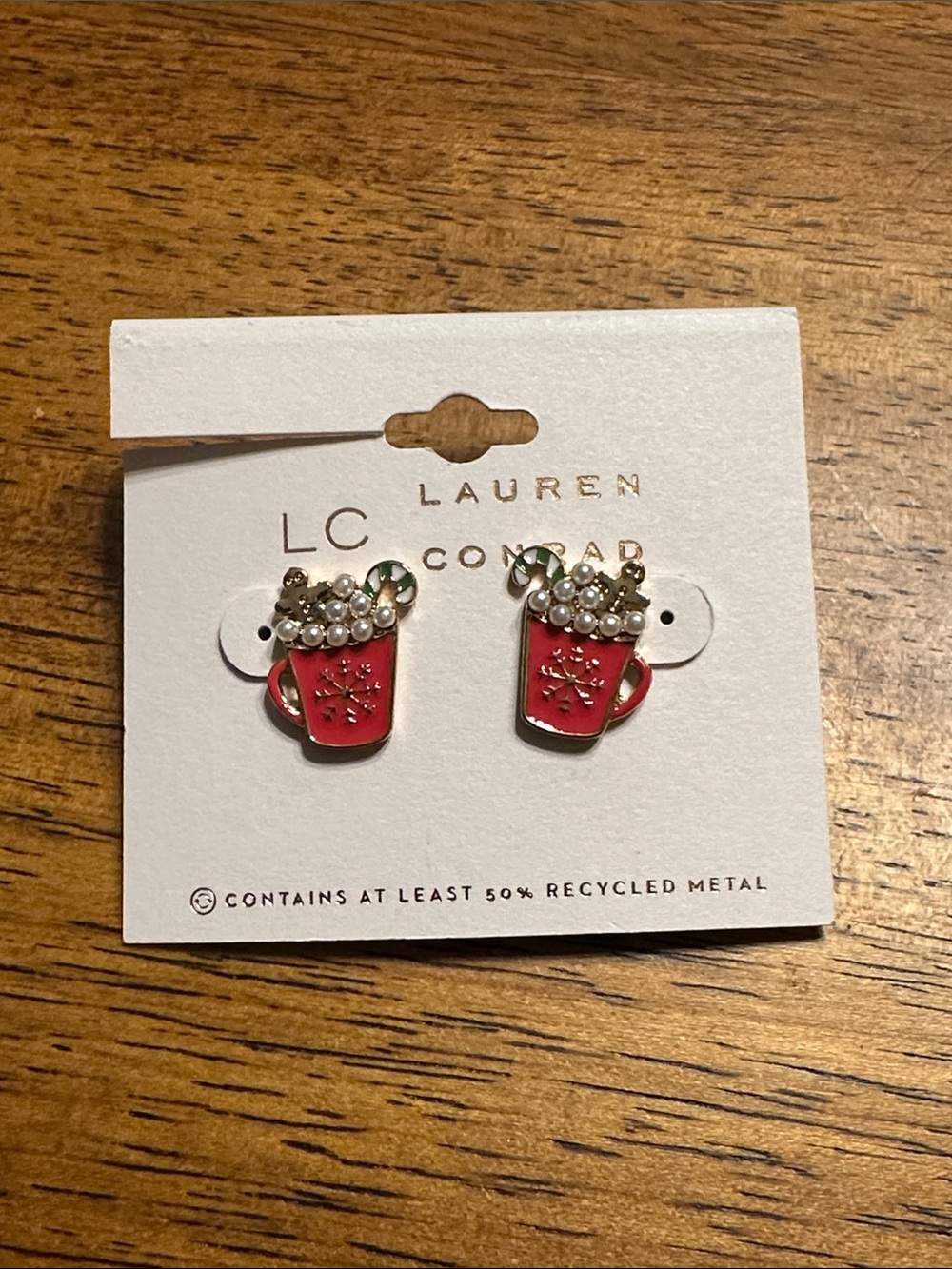 LC Lauren Conrad Red Enamel Holiday Mug Stud Earrings